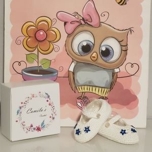 Hand made white crochet mary janes